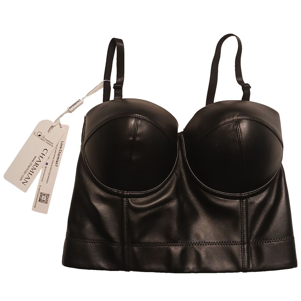 Charmian Black Faux Leather Corset Bustier Top NWT Size XL
